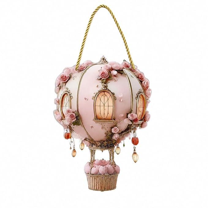 Pink Rose Hot Air Balloon Hanging Decor
