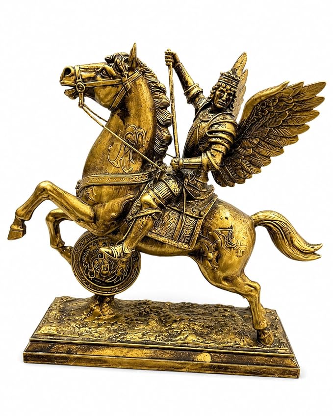 Golden Winged Warrior on Horseback Statue
