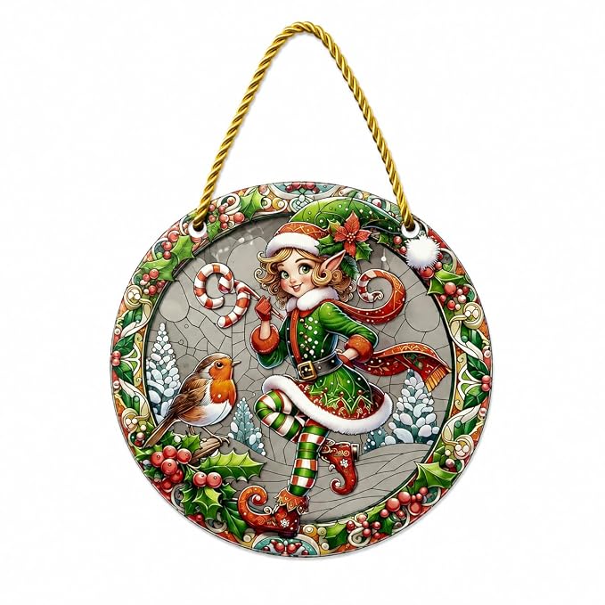 Christmas Elf & Robin Festive Hanging Decor