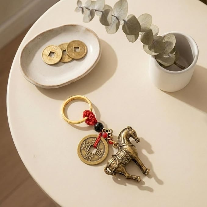 Feng Shui Horse & Chinese Coin Keychain